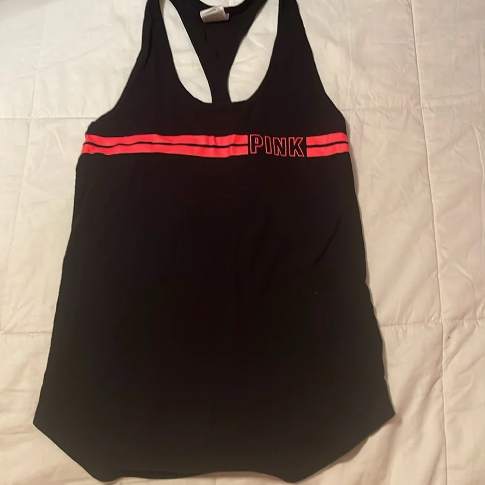 Victoria Secrets PINK Racerback Tank Top Black w/Pink Stripes Size XS - Picture 2 of 6